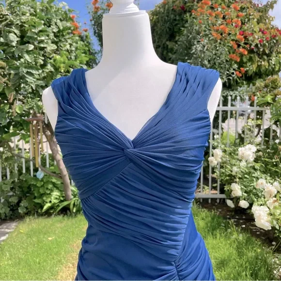 Vintage Mermaid Navy Blue Pleated Floor Length Party Dress Prom Dress - View 5 | VelvetHem