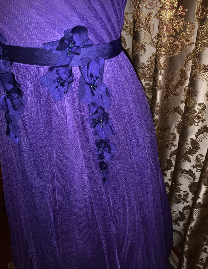 Elegant Purple One Shoulder Tulle Appliques A Line Wedding Guest Dress Long Party Dress - View 5 | VelvetHem