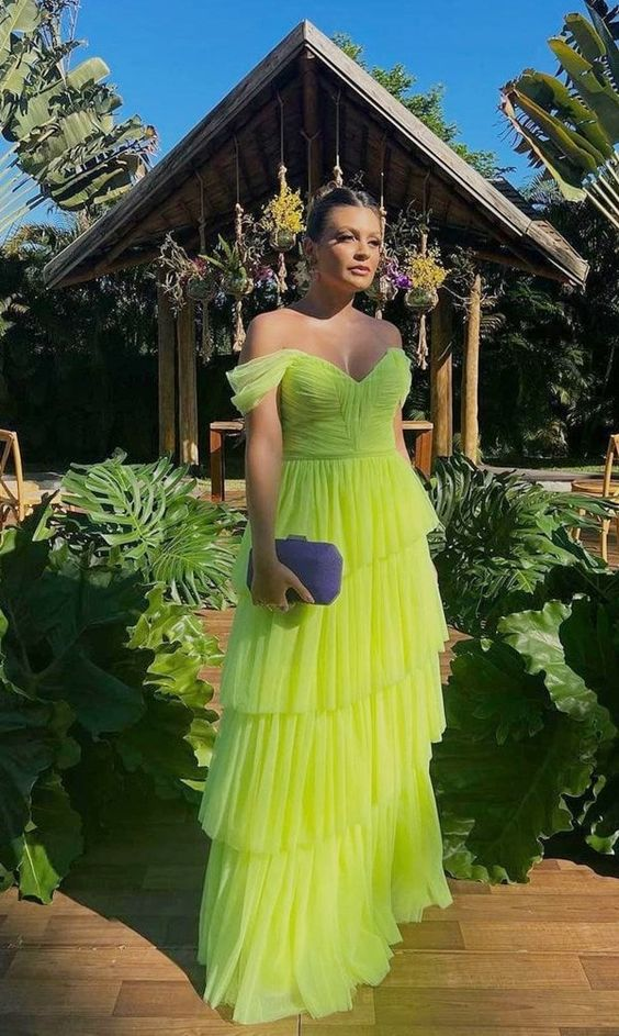 Green sweetheart a-line tulle long prom formal dresses