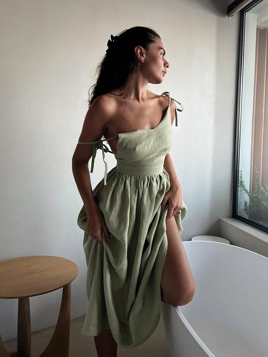 Maribel Exclusive Long Linen Summer Dress Designer Edit