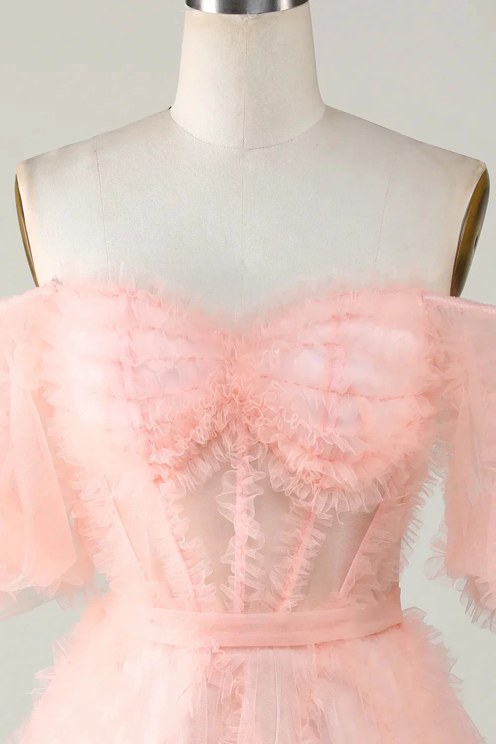 Blush Tulle Off The Shoulder Short Homecoming Dress (ZD11946)