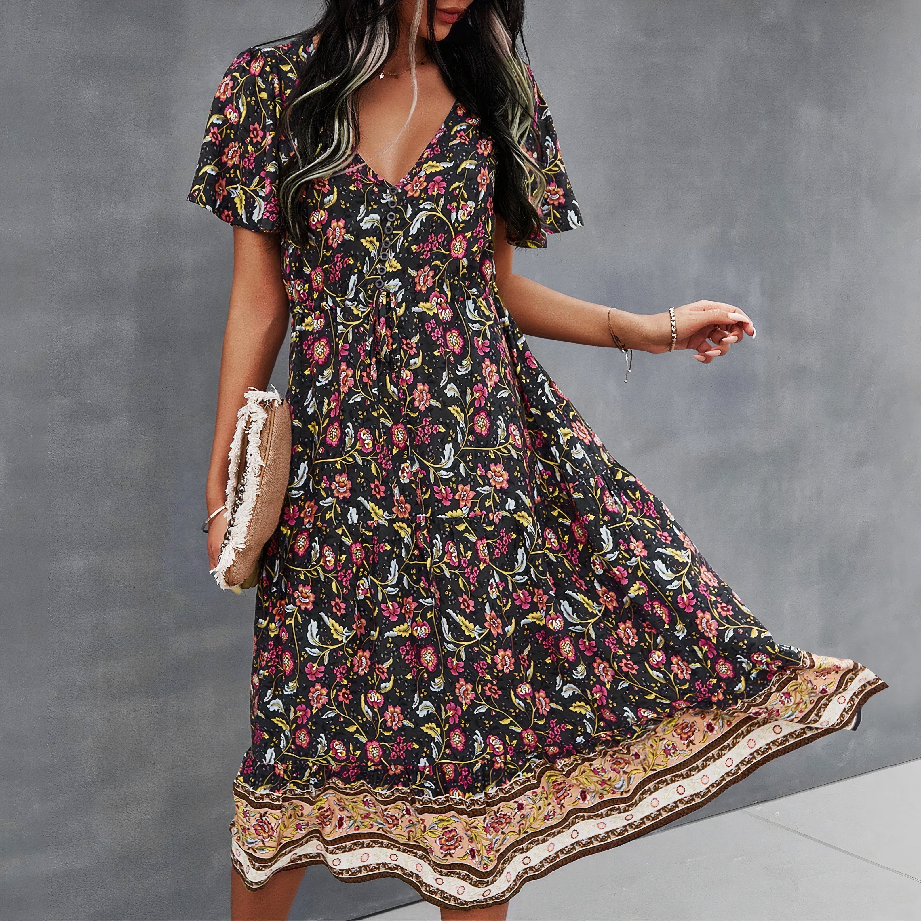 Ione Timeless Women's Dress with Floral Pattern Designer Edit