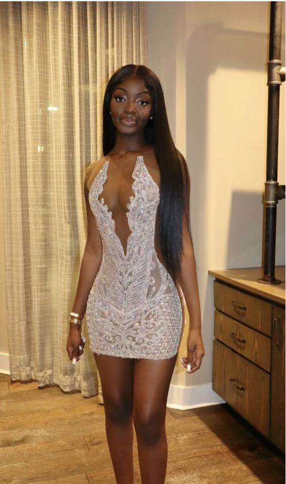 Luxurious Silver Shiny Night Party Dress Black Girl's Dress cc81 - VelvetHem