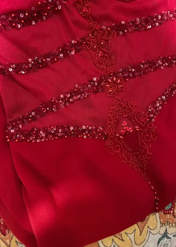 Charming Red Spaghetti Straps Chiffon Sequin Beaded Mermaid Evening Dress Long Wedding Guesrt Dress - View 4 | VelvetHem