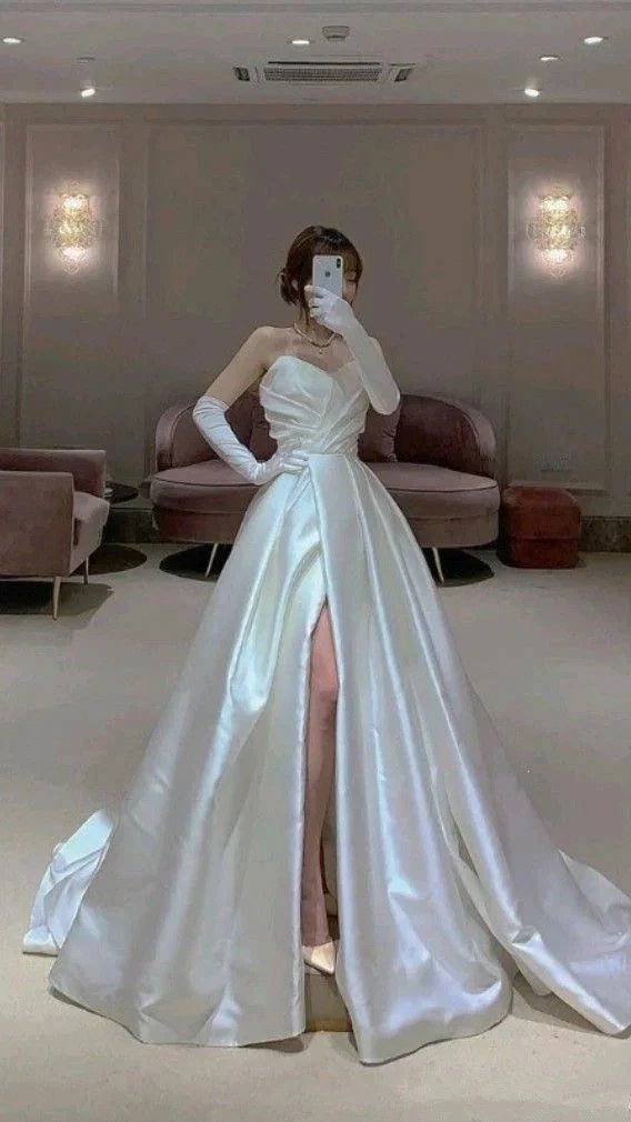 Elegant White Satin Wedding Dress,Simple White Bridal Dress (ZD13619)