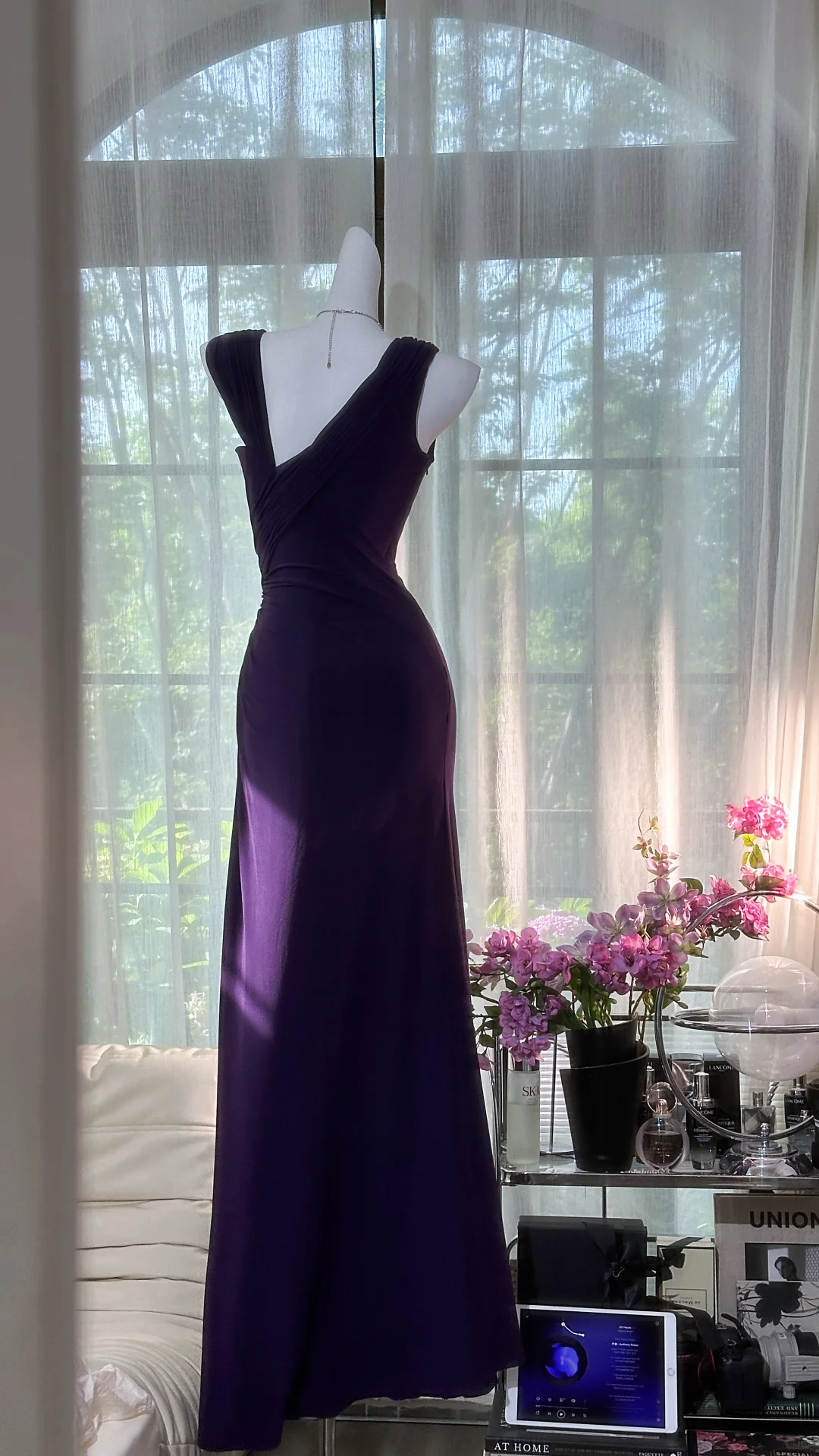 Pretty V Neck Purple Chiffon Beaded Mermaid Party Dress Formal Birthday Prom Dress - View 4 | VelvetHem