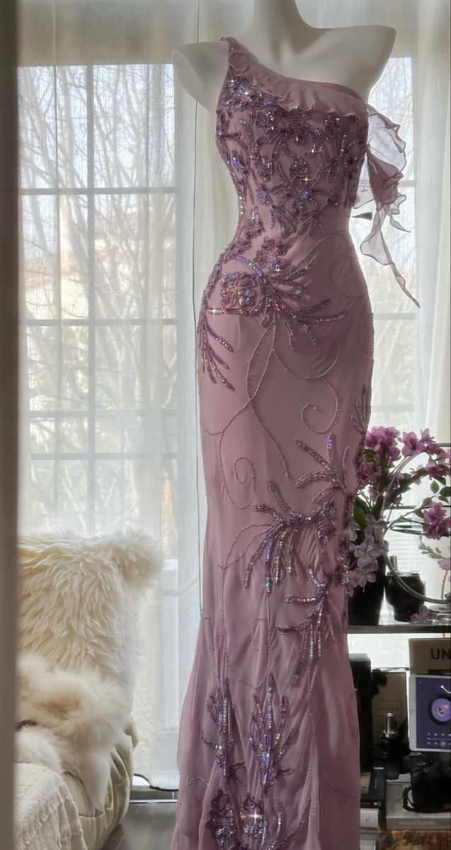 Sexy Purple Beaded Chiffon Prom Dress,One Shoulder Sheath Evening Dress - VelvetHem