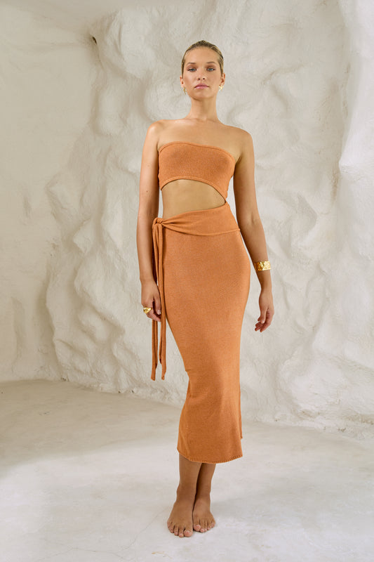 Santorini Sands Knit Tube Top Midi Dress