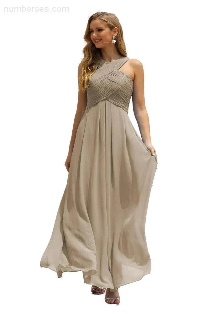 ZapDress Women Halter Chiffon Bridesmaid Dress A-line Long Formal Prom Gown (ZD17050)