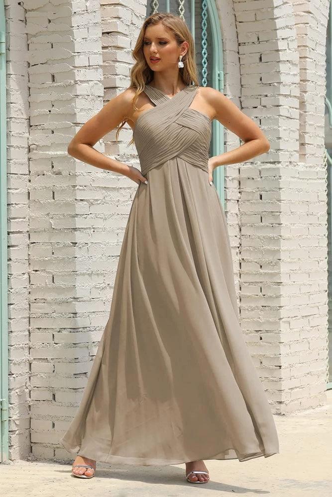 Numbersea Women Halter Chiffon Bridesmaid Dress A-line Long Formal Prom Gown SEA28015 by numbersea