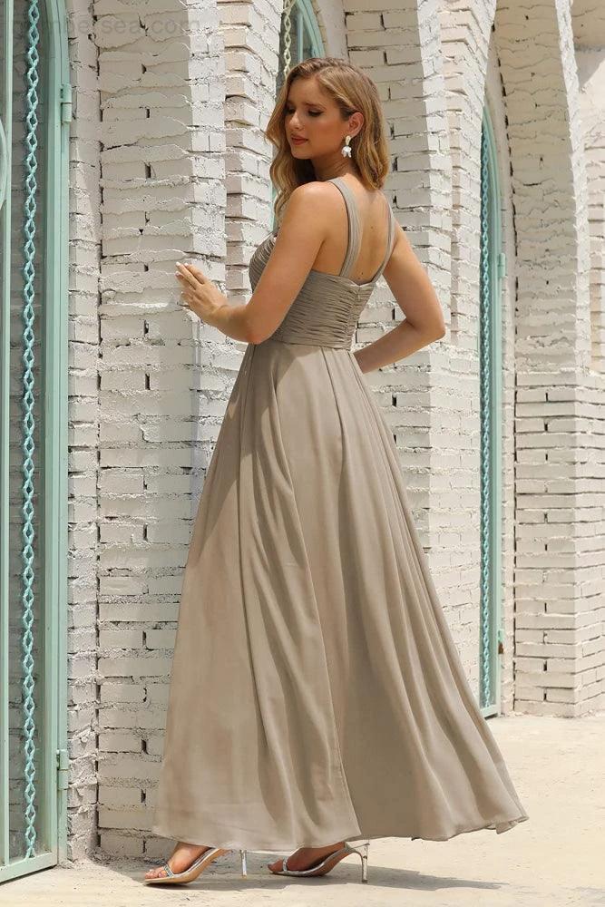 ZapDress Women Halter Chiffon Bridesmaid Dress A-line Long Formal Prom Gown (ZD17050)