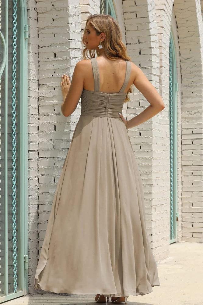ZapDress Women Halter Chiffon Bridesmaid Dress A-line Long Formal Prom Gown (ZD17050)