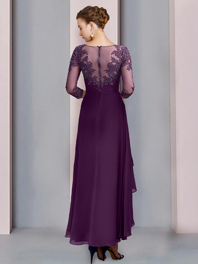 Tea Length Mother of the Bride Dress with A Line and Scoop Necklines