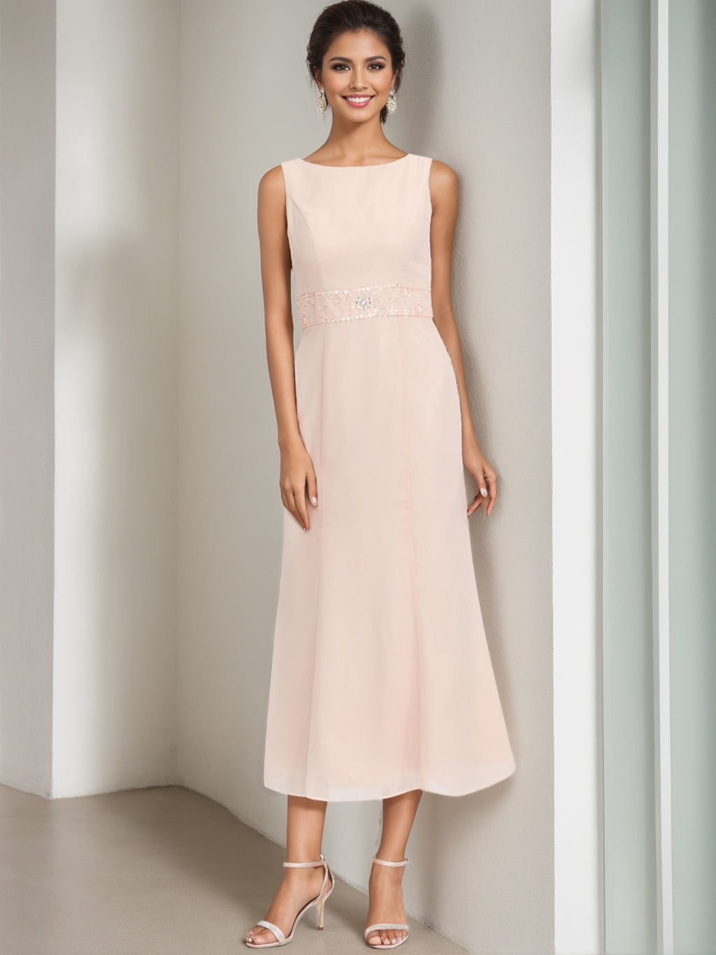 Tea Length Mother of the Bride Sheath Dress with Beaded Jacket