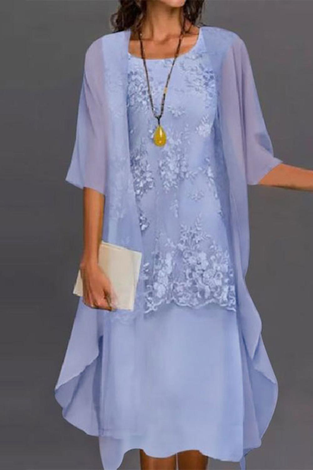 Tea Length Mother of the Bride Sheath Column Dress with Jewel Neckline