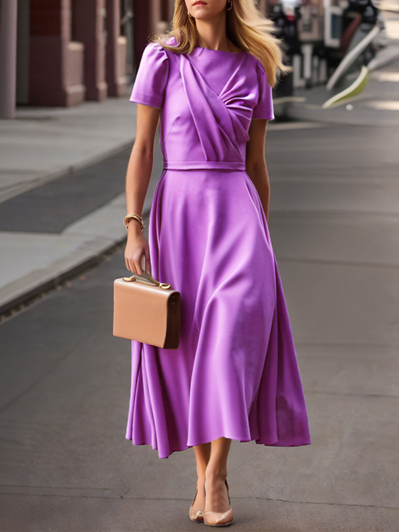 Tea Length Ruffled A Line Dress for the Mother of the Bride