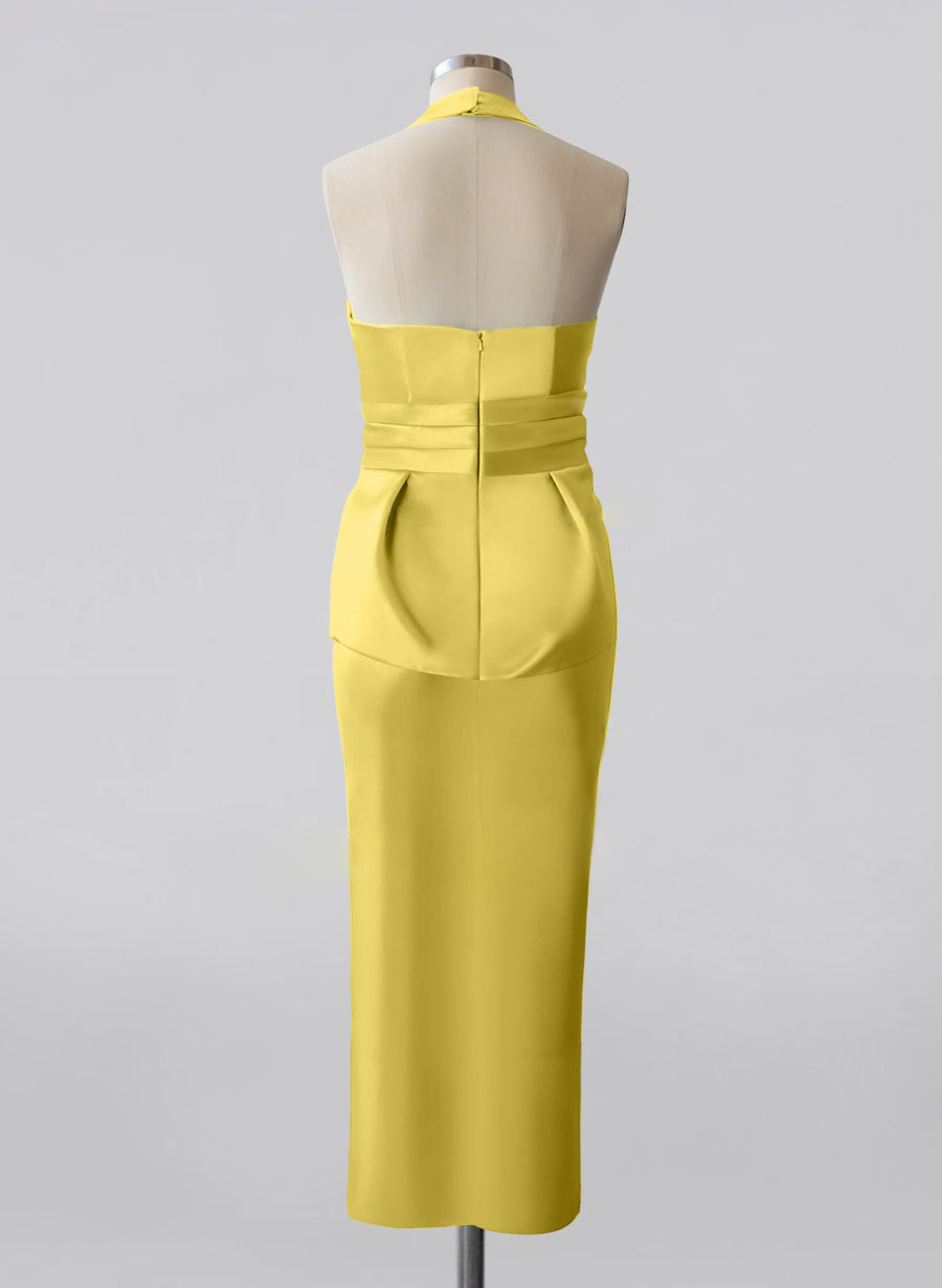 Tea Length Sleeveless Halter Mother of the Bride Dress with Bowknot