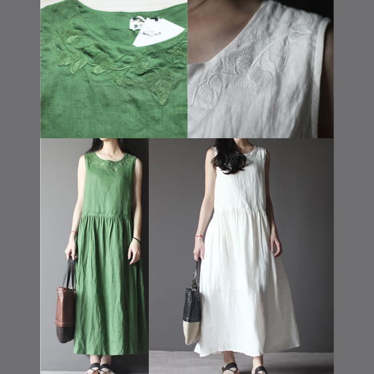 Tea Green Retro Linen Sundress Plus Size Summer Maxi Dress