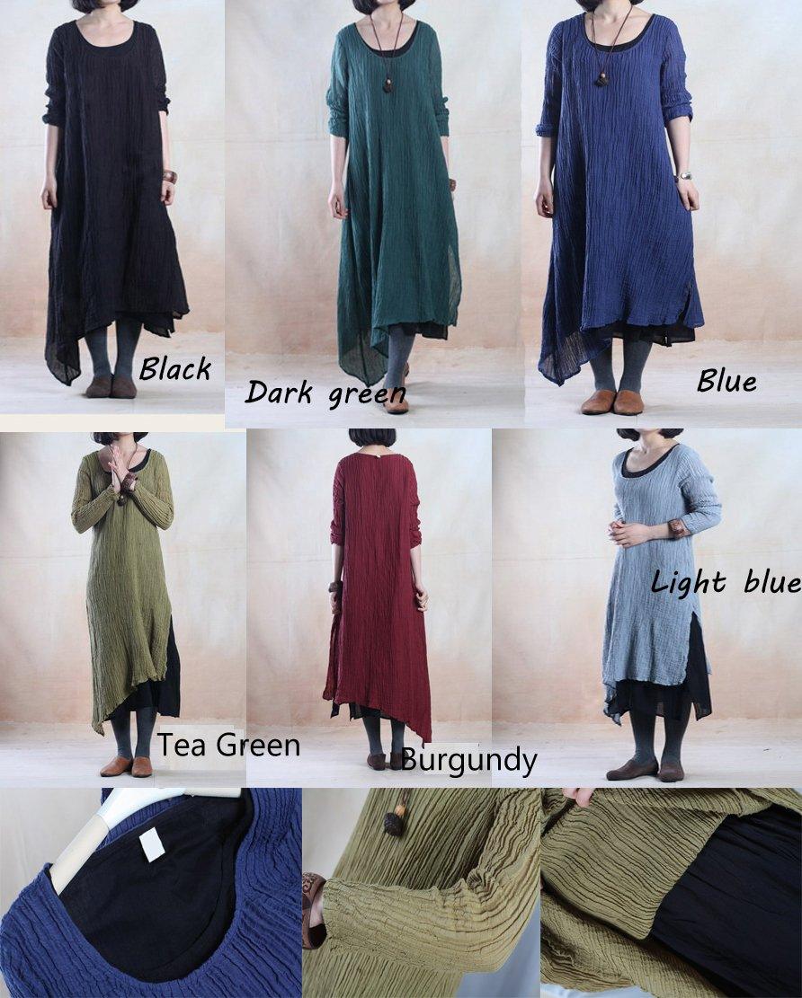 Tea green simple pleated linen maxi dress oversize linen dresses