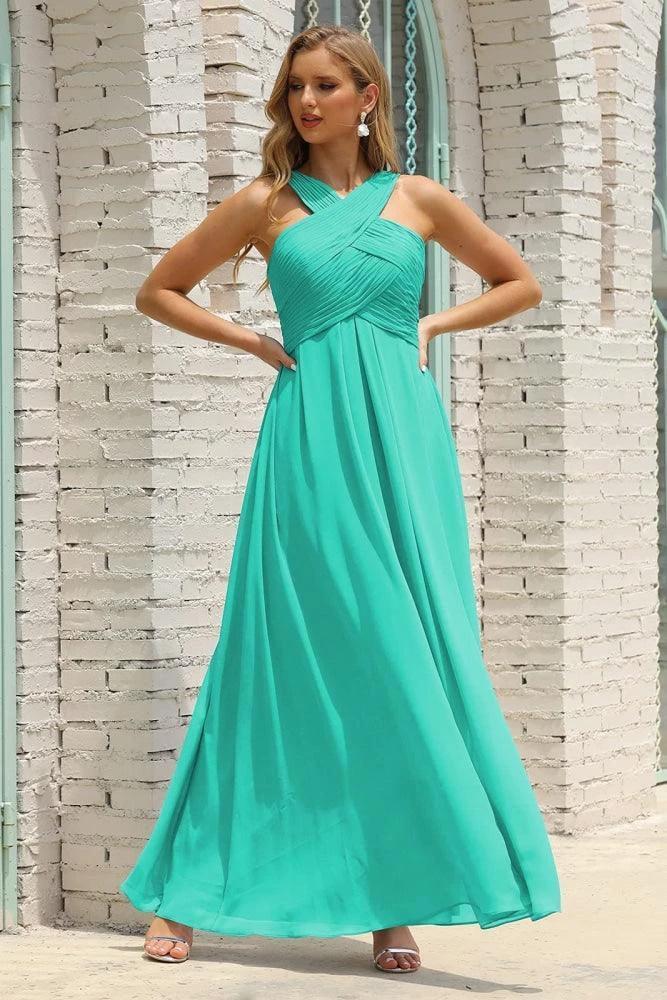 Numbersea Women Halter Chiffon Bridesmaid Dress A-line Long Formal Prom Gown SEA28015 by numbersea