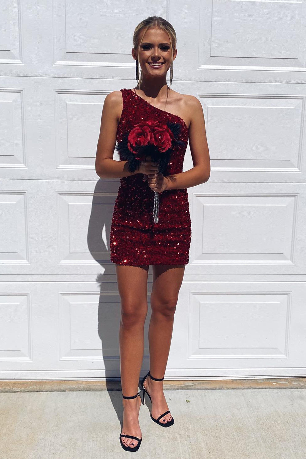 Tight Black Homecoming Dresses Sequin One Shoulder Prom Dress