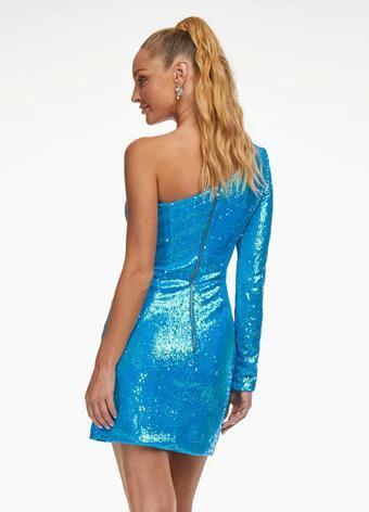 Blue Sequin Homecoming Dress One Sleeve Short Homecoming Dress (ZD11633)