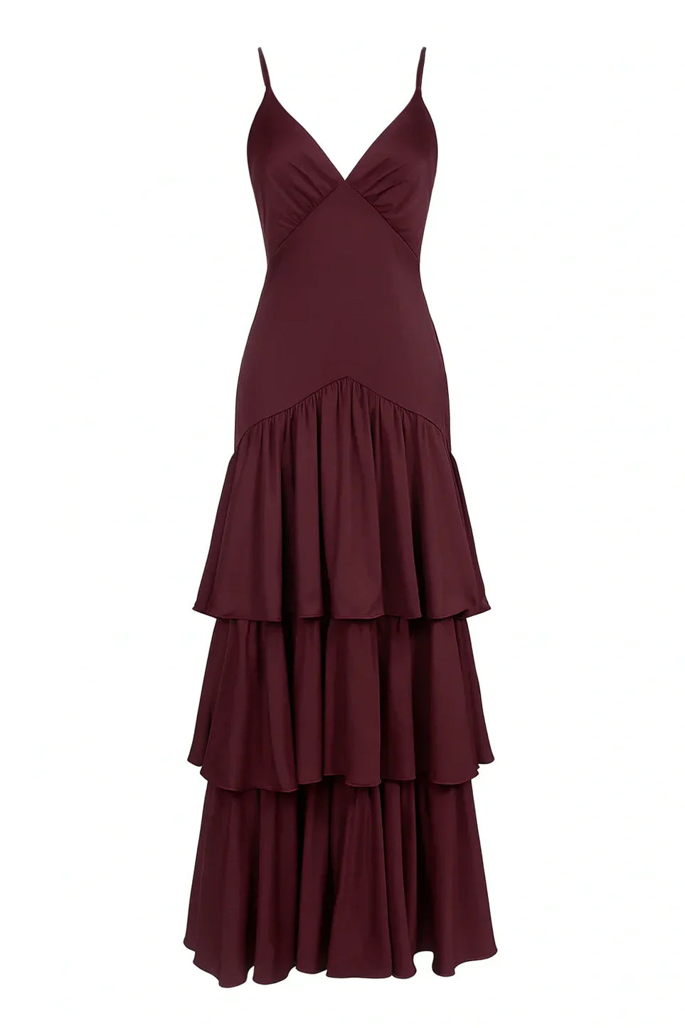 Trendy A Line Spaghetti Straps Burgundy Long Prom Dress with Ruffles