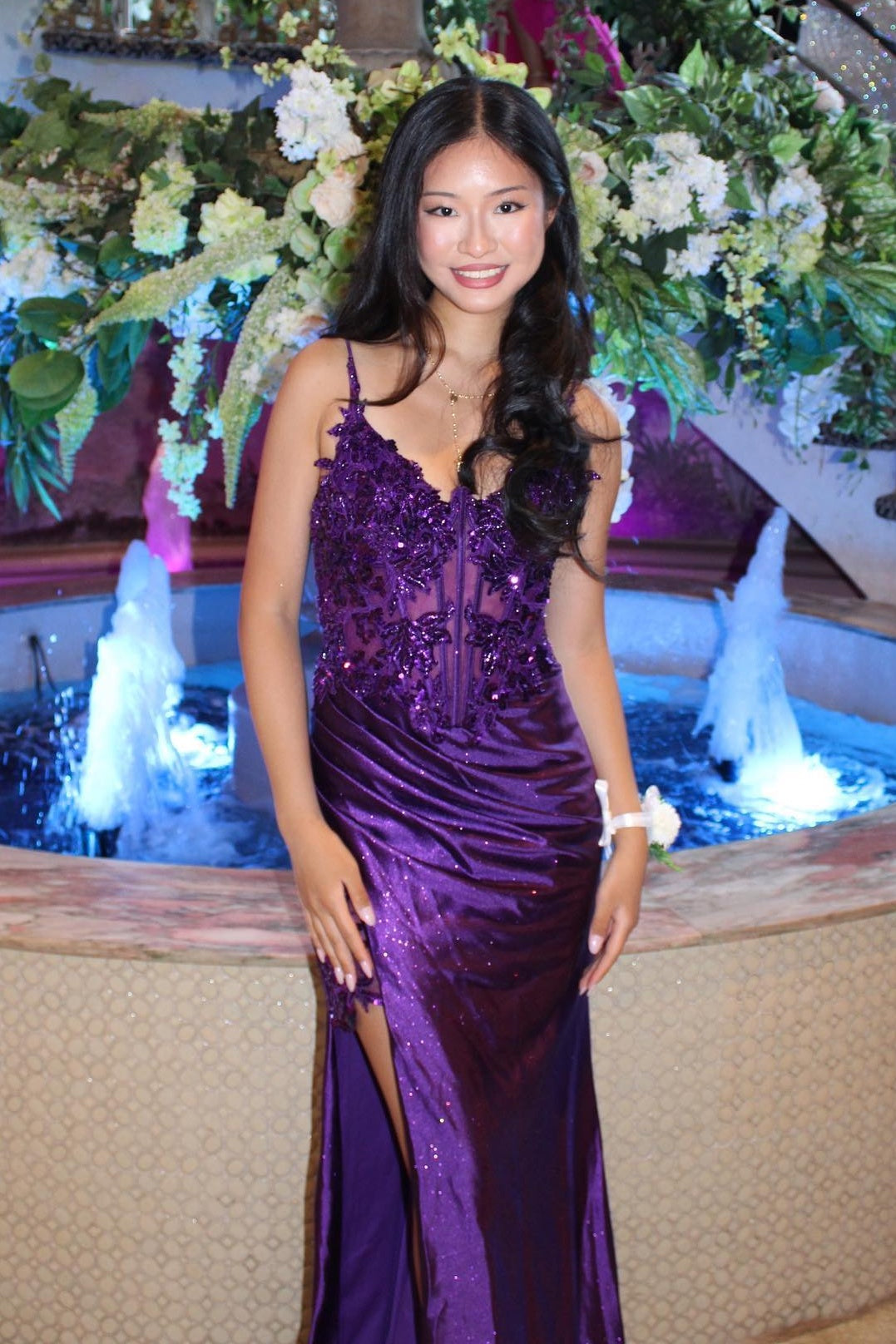 Chic Mermaid Spaghetti Straps Purple Corset Prom Dress with Appliques - View 4 | VelvetHem