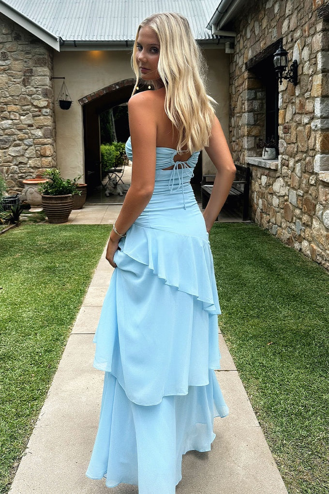 Trendy Mermaid Sweetheart Yellow  Long Prom Dress with Ruffles Keyholes