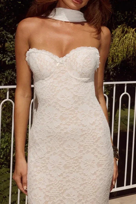 Trendy Mermaid Sweetheart White Lace Long Party Dress