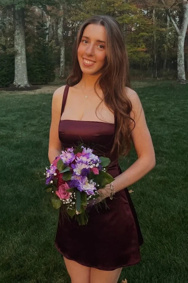 Chic Sheath Sheath Spaghetti Straps Plum Short Homecoming Dress