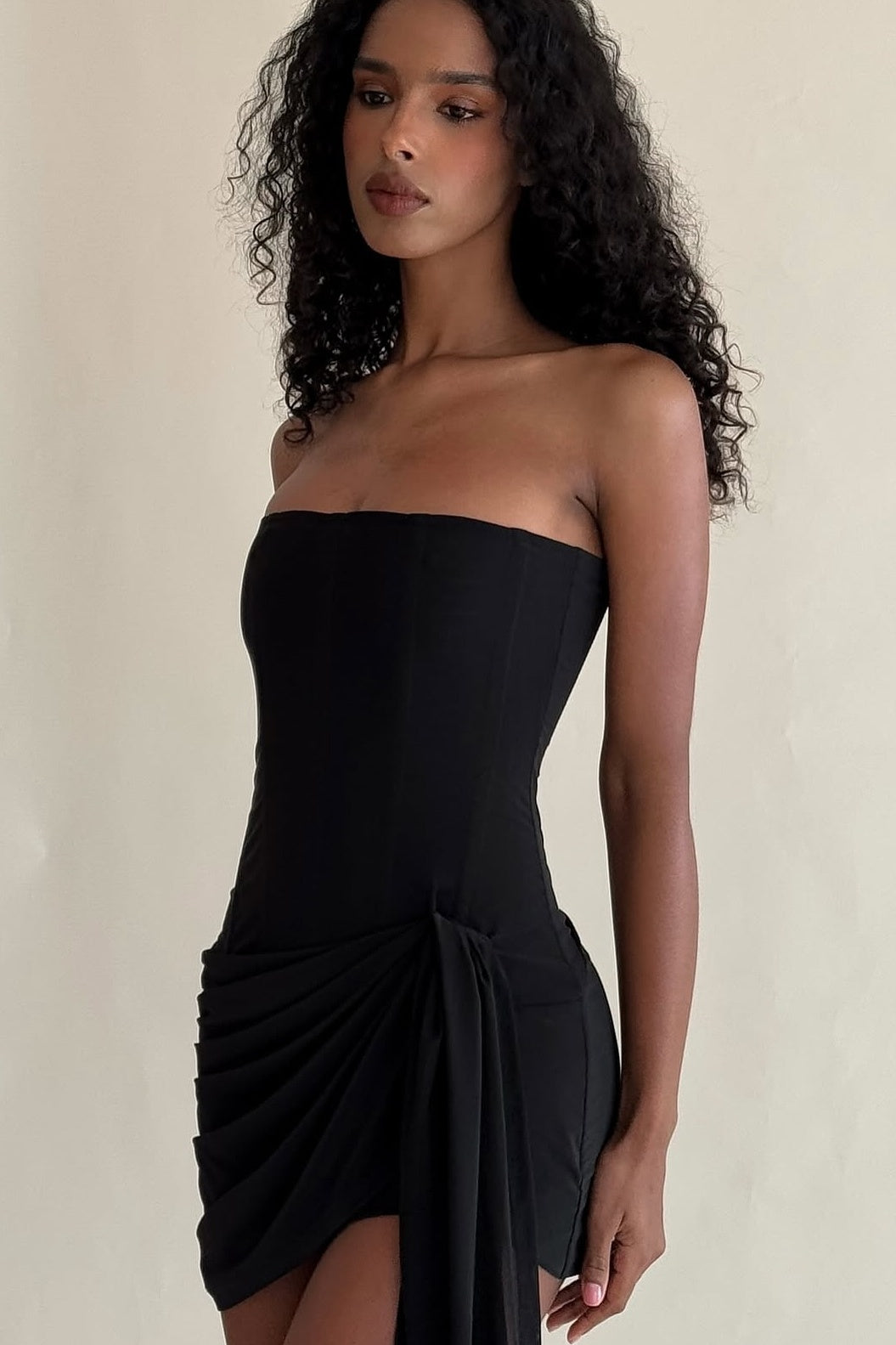 Trendy Sheath Strapless Brown Corset Homecoming Dress with Ruched