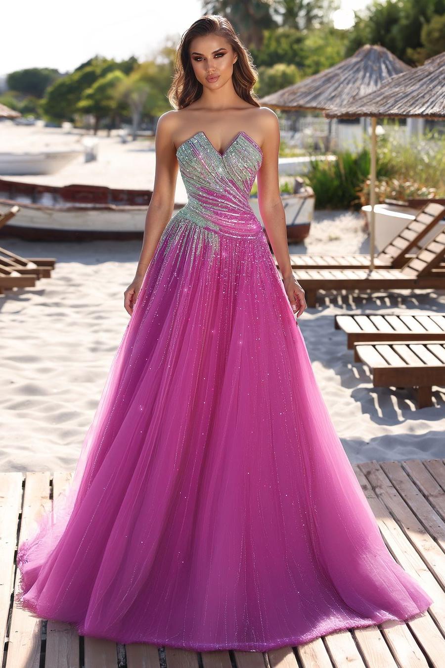 Tulle Strapless Prom Dress Sleeveless Mermaid Long Evening Formal Dress With Sequins