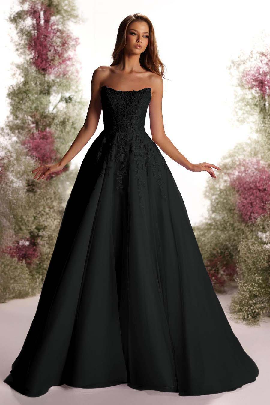 Tulle Strapless Sleeveless Long A Line Evening Formal Dress With Appliques