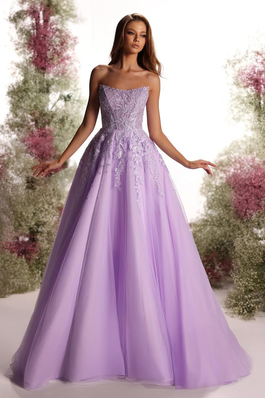 Tulle Strapless Sleeveless Long A Line Evening Formal Dress With Appliques