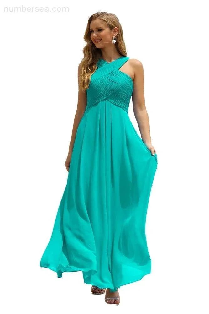 ZapDress Women Halter Chiffon Bridesmaid Dress A-line Long Formal Prom Gown (ZD17050)
