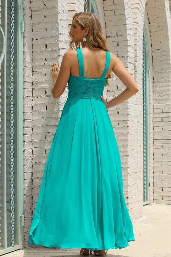 ZapDress Women Halter Chiffon Bridesmaid Dress A-line Long Formal Prom Gown (ZD17050)