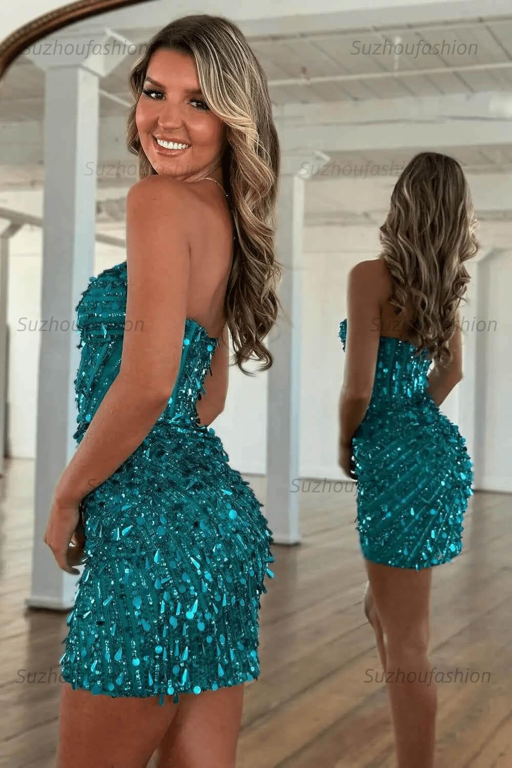 Sweetheart Bodycon Homecoming Dress Sequined Golden Cocktail Dress