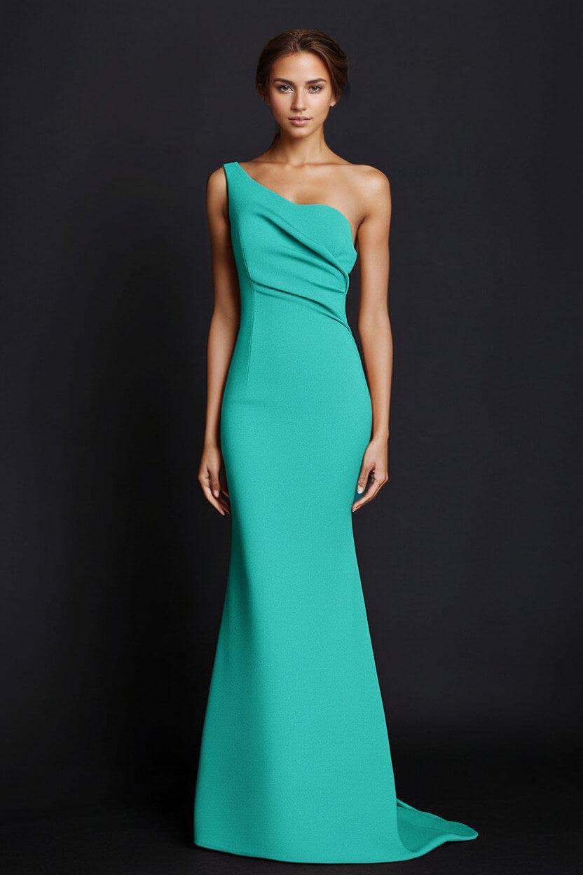 One Shoulder Khaki Wedding Guest Dress Mermaid Long Formal Dress