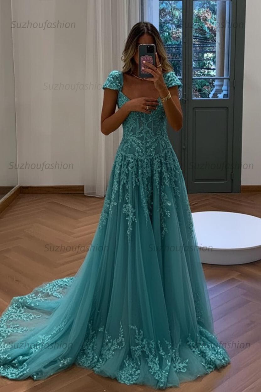 Suzhoufashion Gorgeous A Line Sweetheart Light Green Long Prom Dress With Appliques Formal Evening Gown