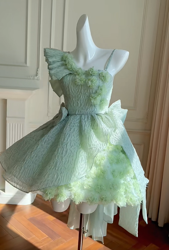 Pretty Off The Shoulder Appliques Green A Line Homecoming Dress Birthday Outfits - View 3 | VelvetHem