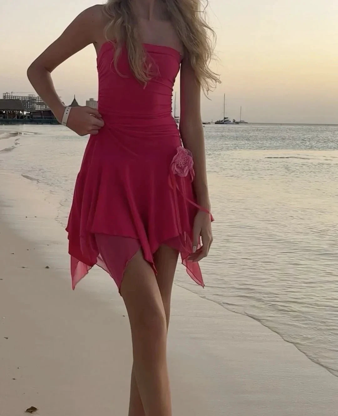 Chic Hot Pink Beach Dress Cute Homecoming Dress (ZD11820) - VelvetHem