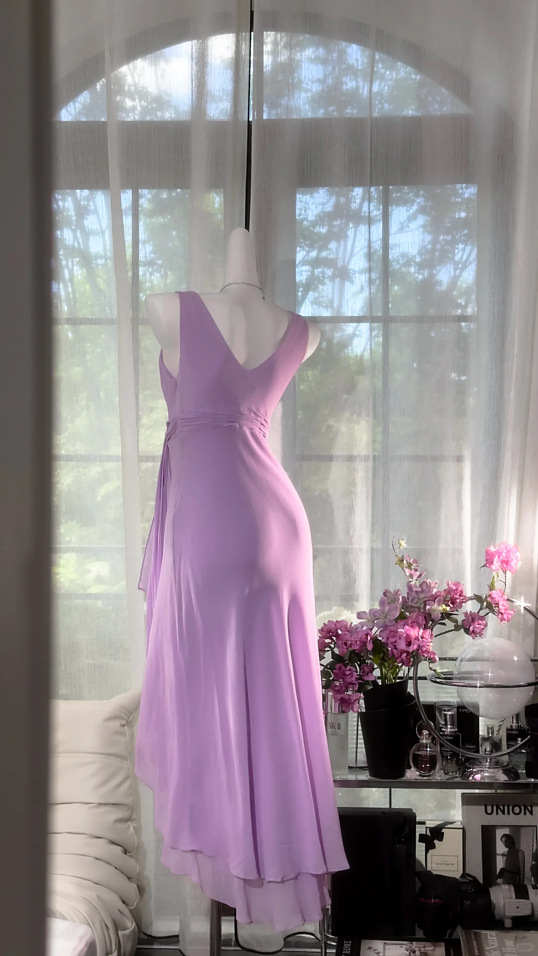 Classy V Neck Lilac Chiffon Long Prom Dress Party Dress - View 3 | VelvetHem