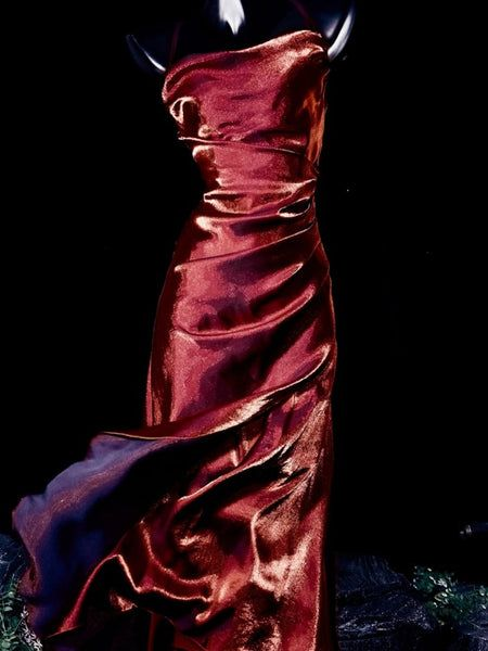 Sexy Red Satin Asymmetrical Flounce Hem Party Dress Evening Gown - View 2 | VelvetHem