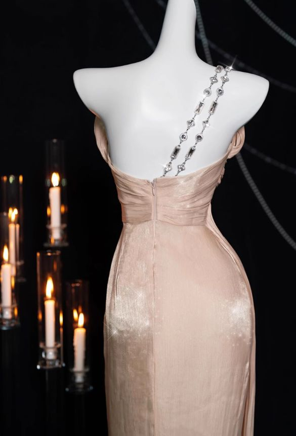 Sweet One-shoulder Satin Long Prom Dress,Formal Evening Dress - View 3 | VelvetHem