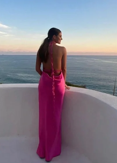 Spaghetti Straps Backless Party Dress Long Satin Prom Evening Dress - View 2 | VelvetHem