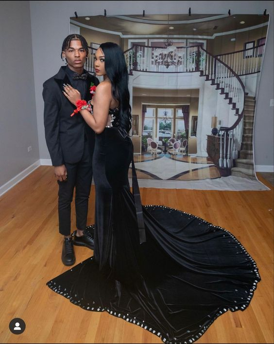 Black Velvet Prom Dresses Long Mermaid Formal Party Gowns Evening Dress Y6518 - VelvetHem