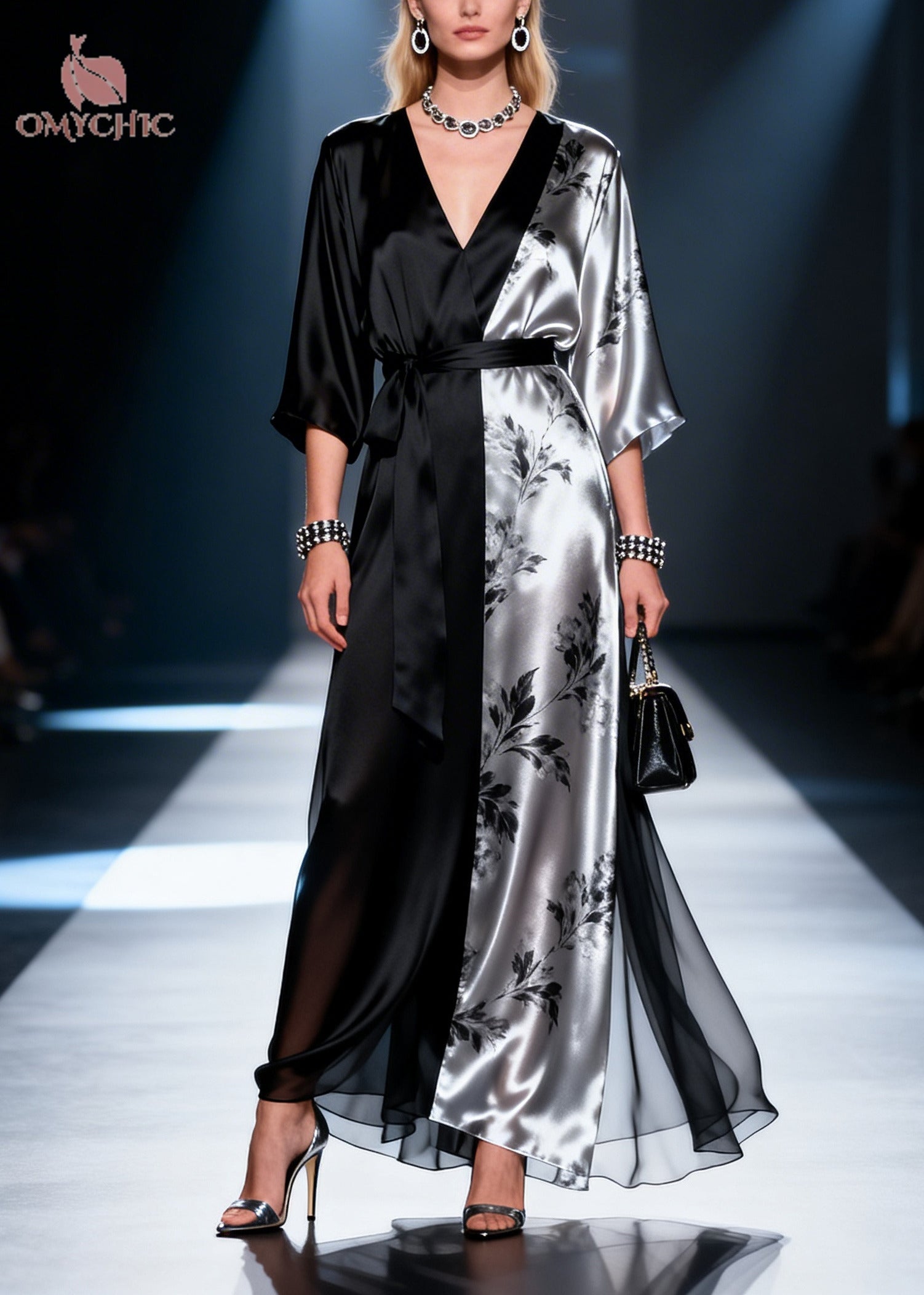 Unique Black Asymmetrical Patchwork Draping Chiffon Tunic Dress Summer