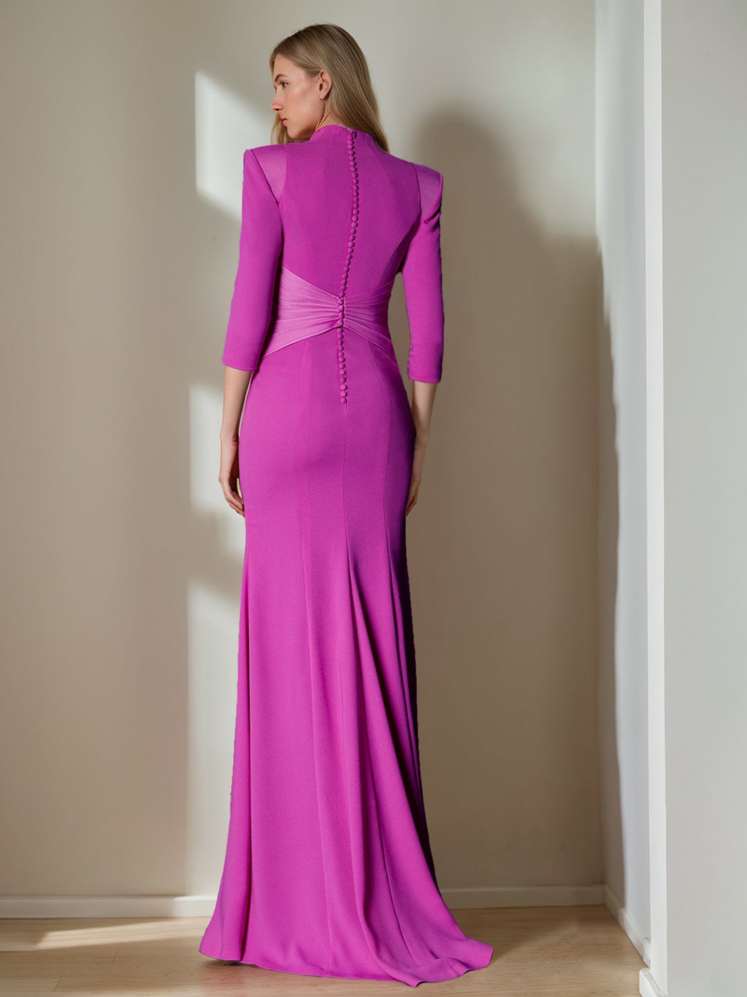 Unique Long Mother of the Bride Dress with Ruffles and 3/4 Sleeves