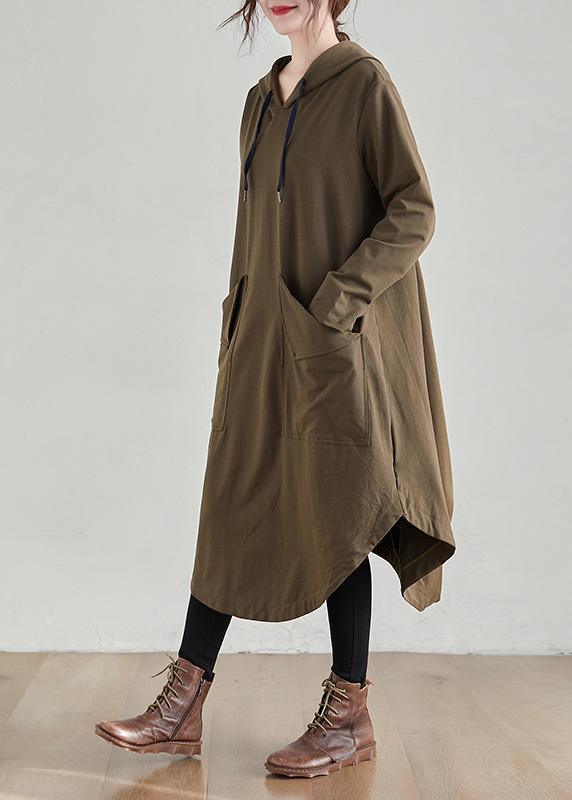 Unique Hooded Asymmetric Spring Clothes Photography Khaki Maxi Dresses ( Limited Stock)